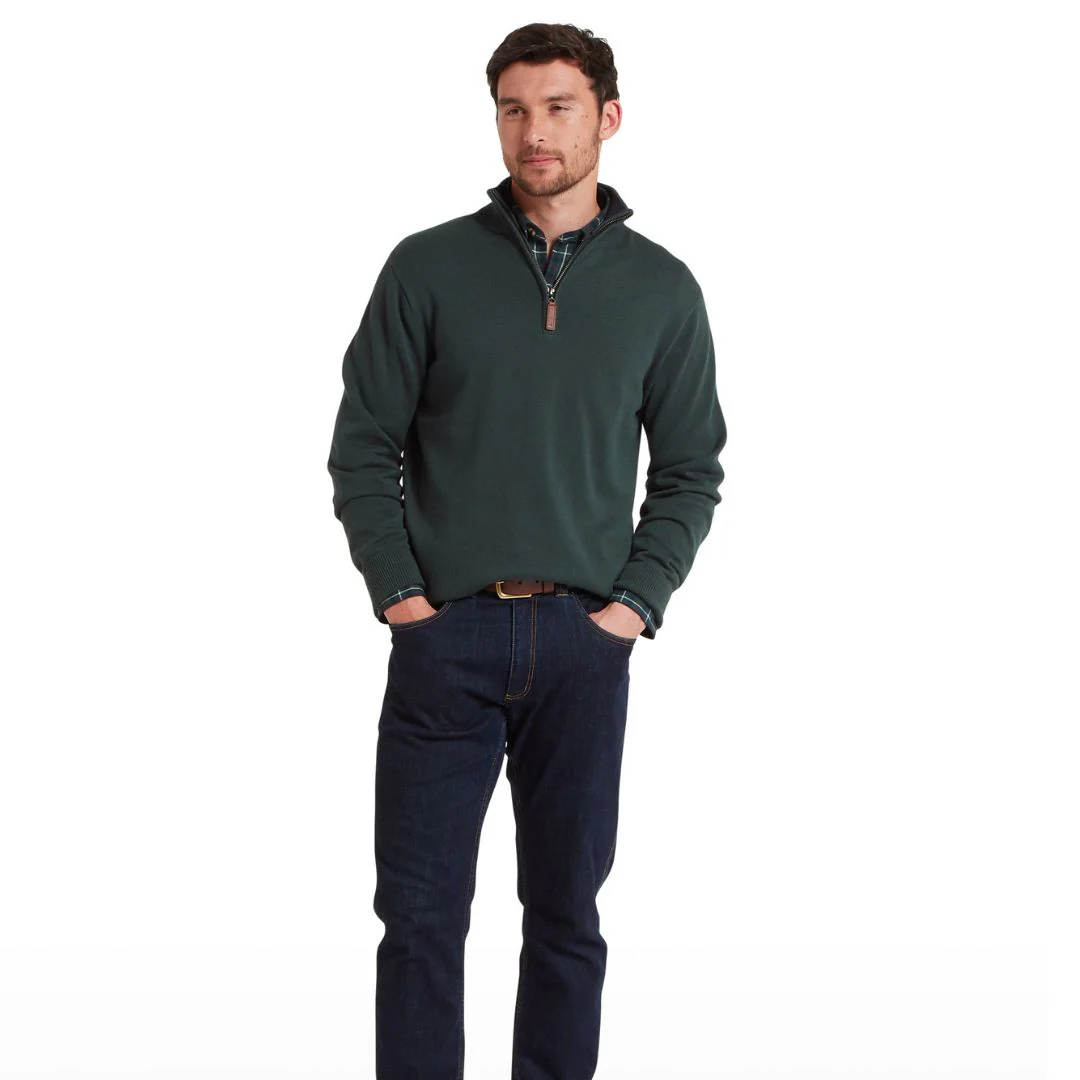 Schoffel Men's Calton Cotton Cashmere Quarter Zip Jumper in Botanical Green - Image 2