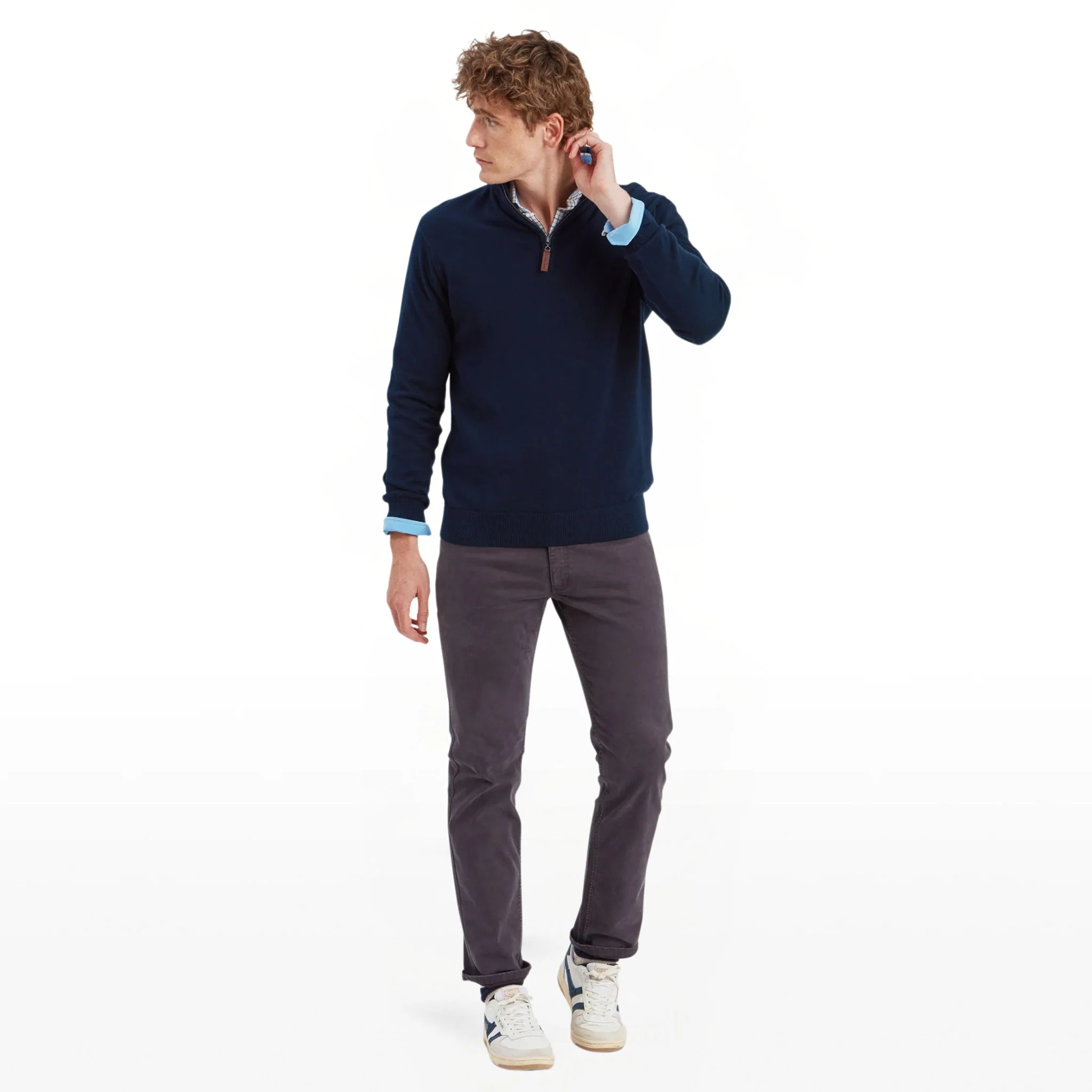 Schoffel Men's Calton Cotton Cashmere Quarter Zip Jumper in Navy - Image 6