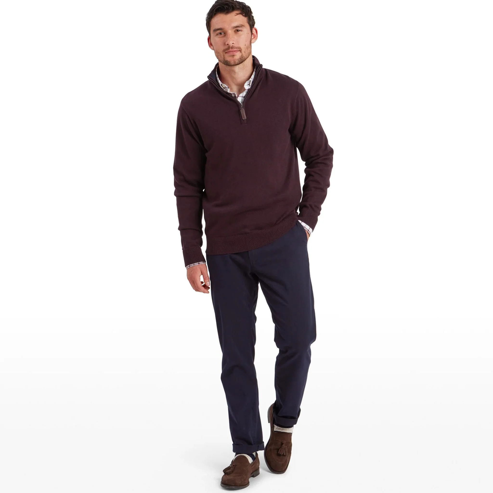 Schoffel Men's Calton Cotton Cashmere Quarter Zip Jumper in Wine - Image 6