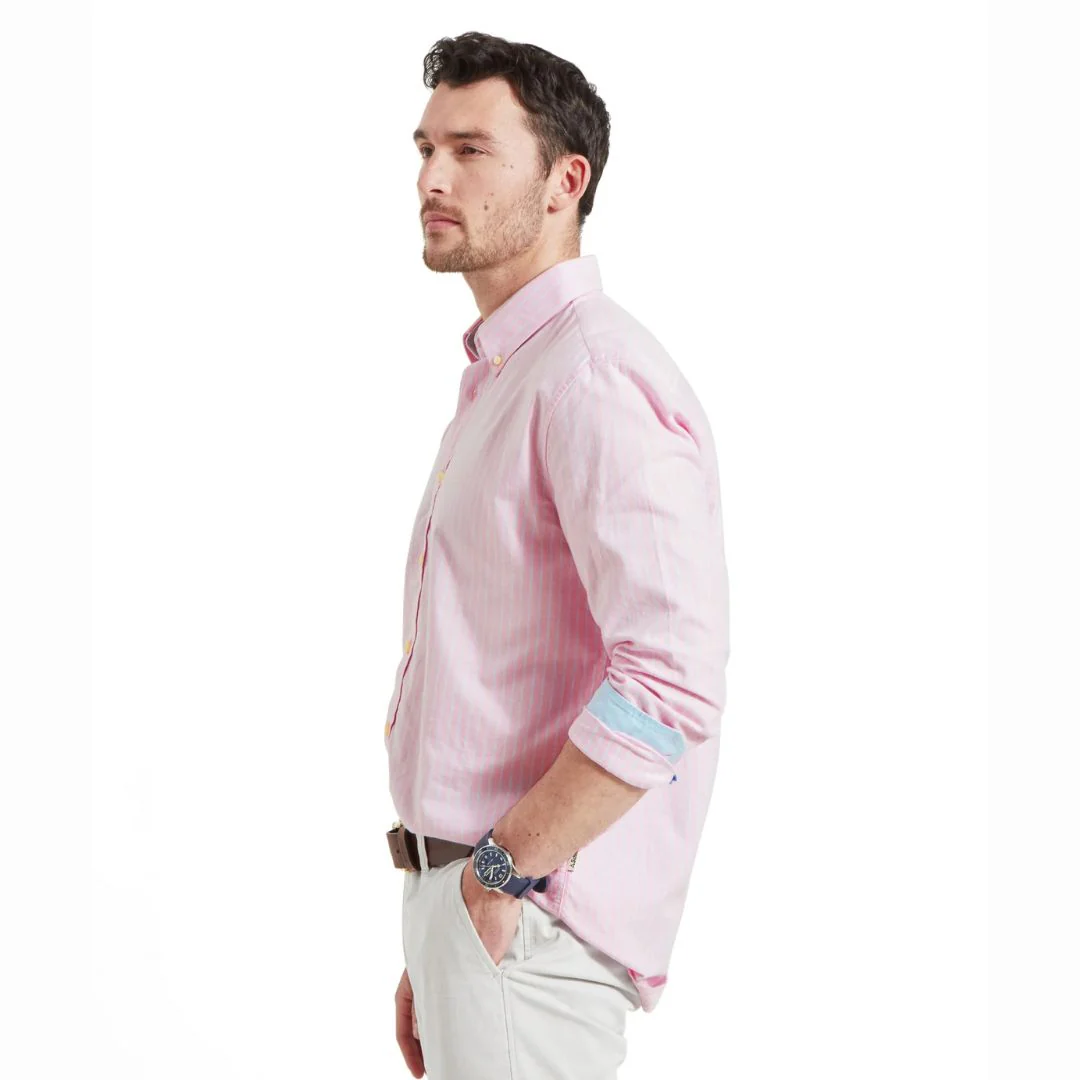 Schoffel Men's Holt Soft Oxford Tailored Shirt in Pink & Blue Stripe - Image 5