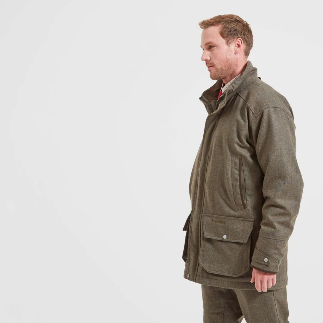 Schoffel Men's Ptarmigan Herringbone Tweed Classic Coat in Loden Green - Image 2