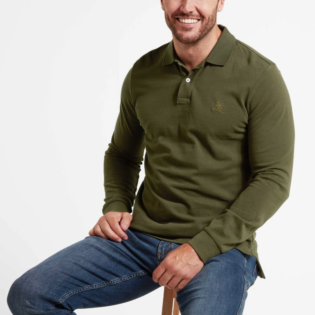 Schoffel Men's St. Ives Long Sleeve Polo Shirt in Forest - Image 5