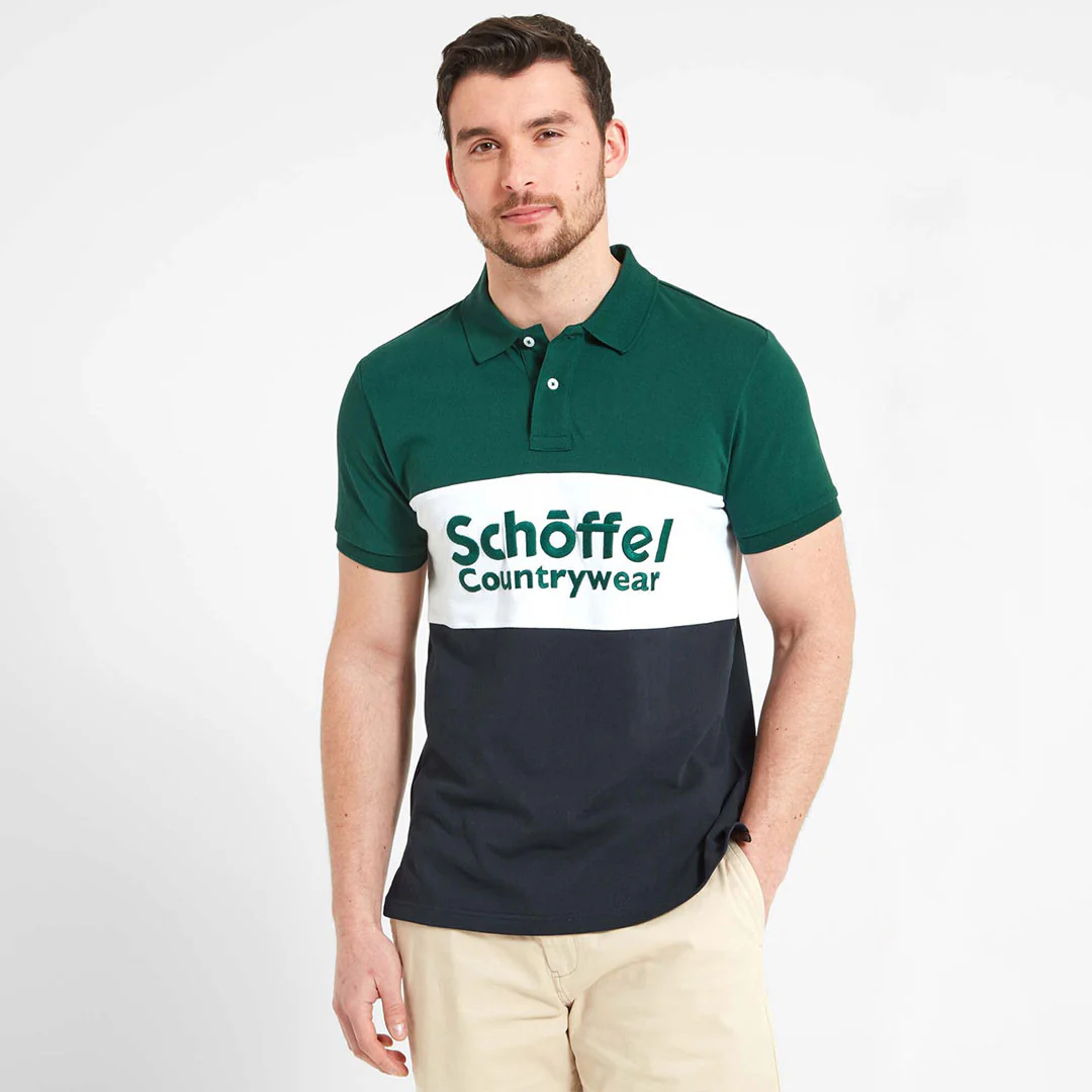 Schoffel Unisex Exeter Heritage Polo Shirt in Navy & Green - Image 10