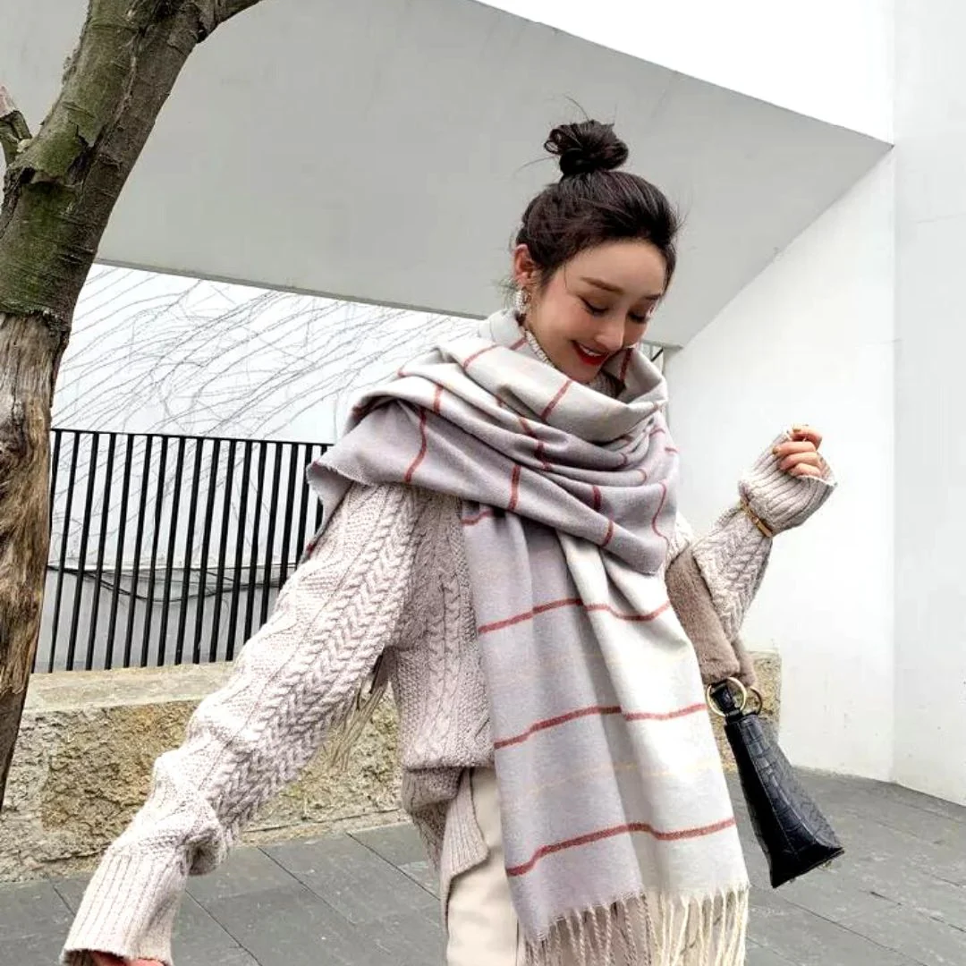Soft Touch Plaid Scarf in Grey - Image 2