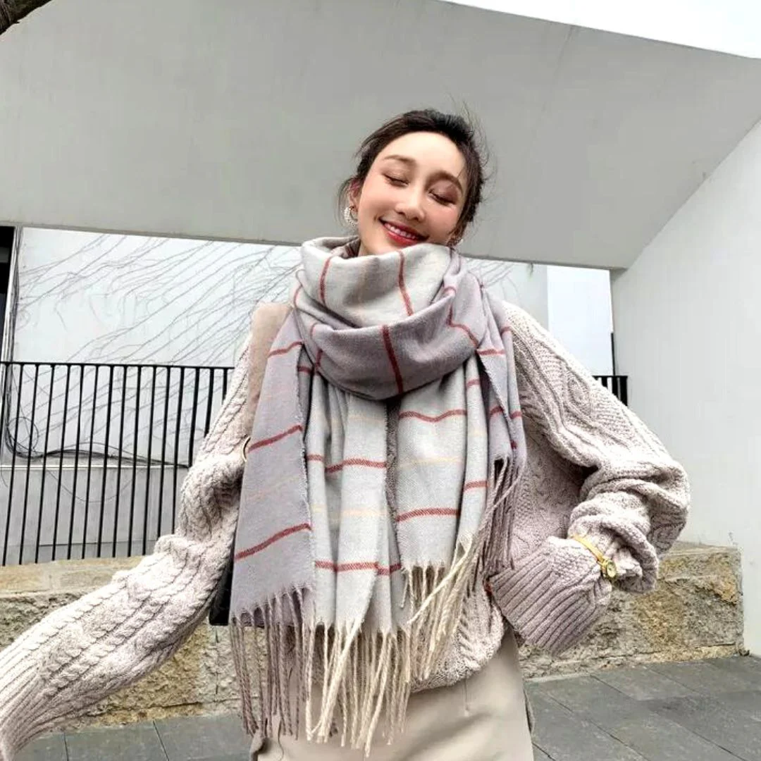 Soft Touch Plaid Scarf in Grey - Image 3