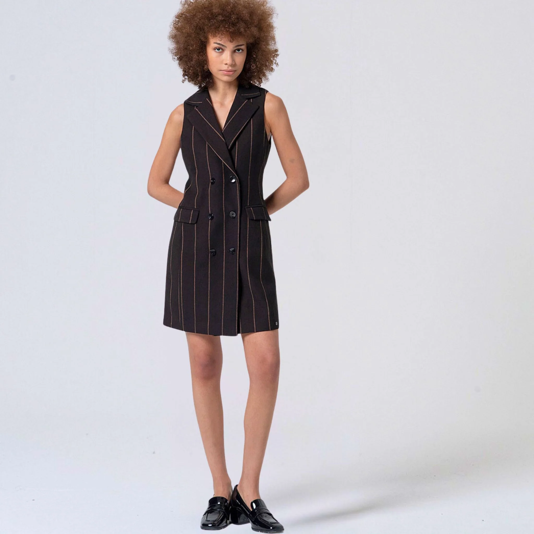 Surkana Women's Irdi Pinstripe Blazer Dress in Brown - Image 2