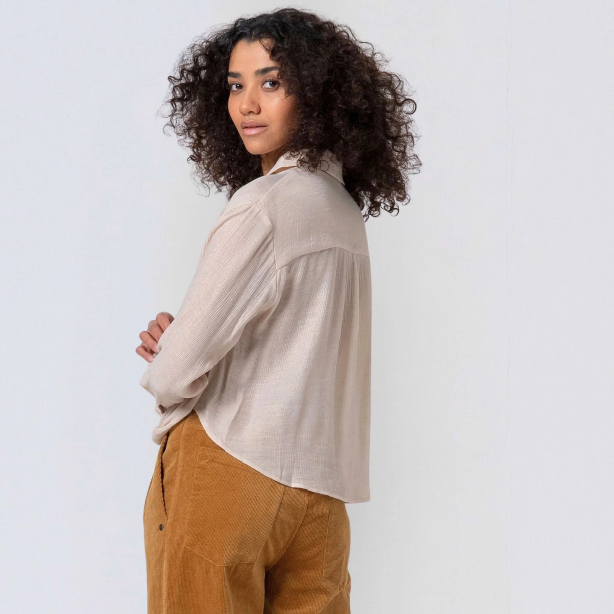 Surkana Women's Liex Shirt in Ecru wih Draped Hem - Image 2