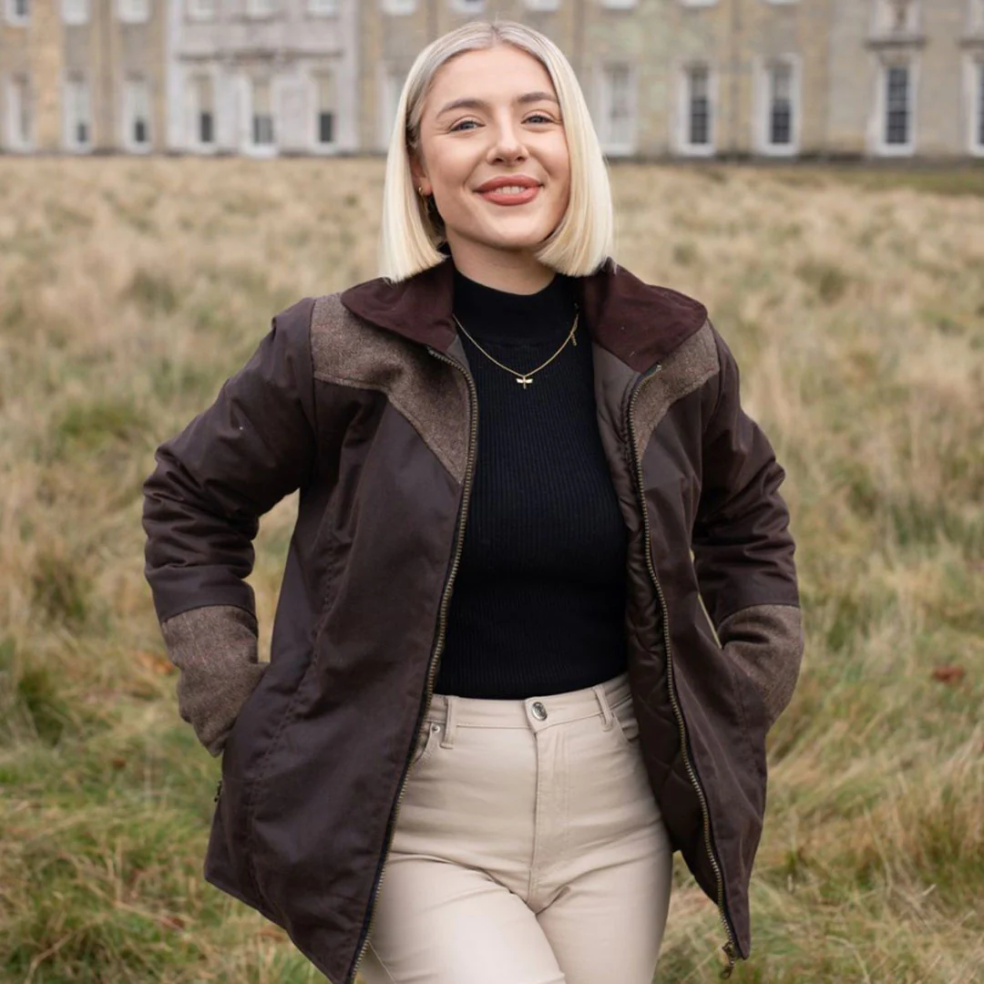Welligogs Women's Burghley Wax Jacket in Herringbone