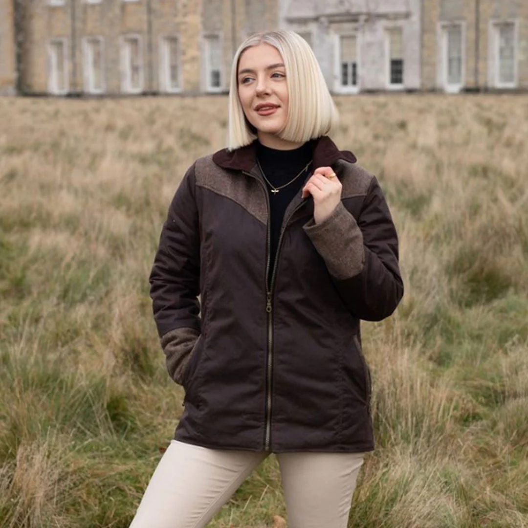 Welligogs Women's Burghley Wax Jacket in Herringbone - Image 2