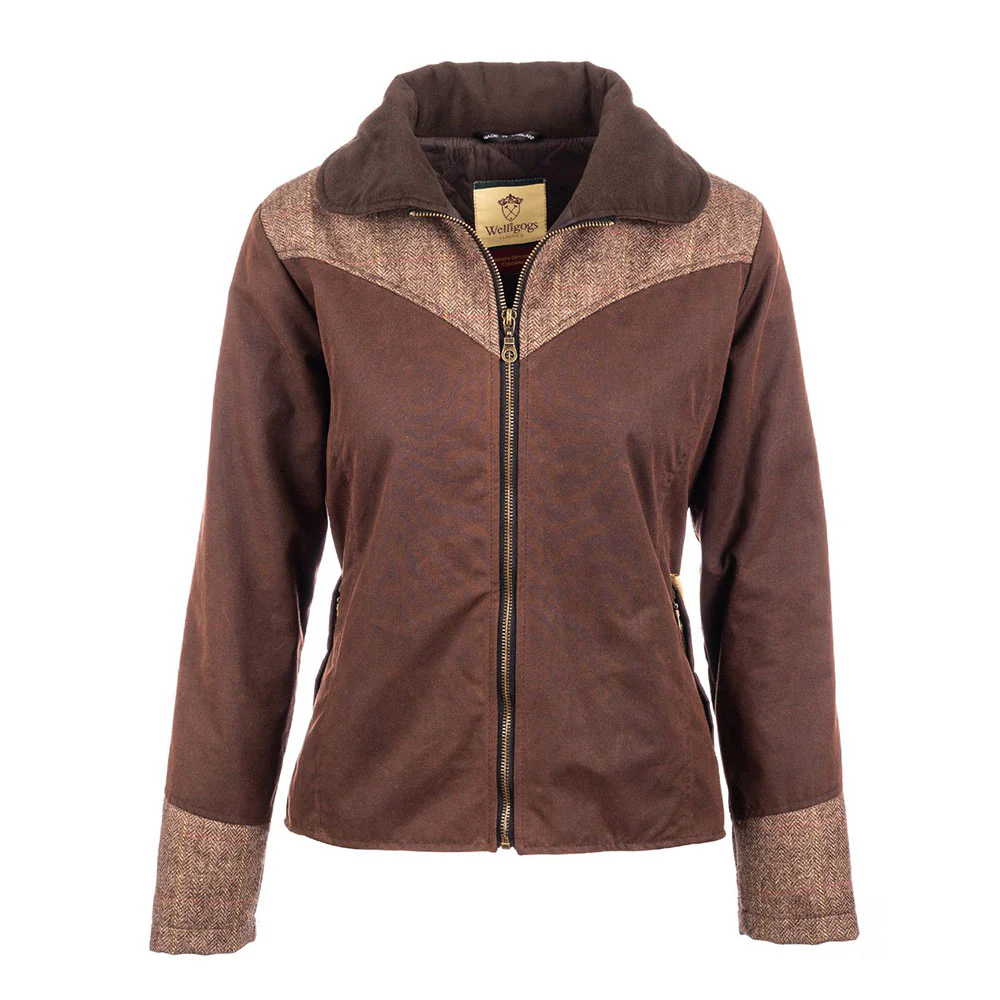 Welligogs Women's Burghley Wax Jacket in Herringbone - Image 3