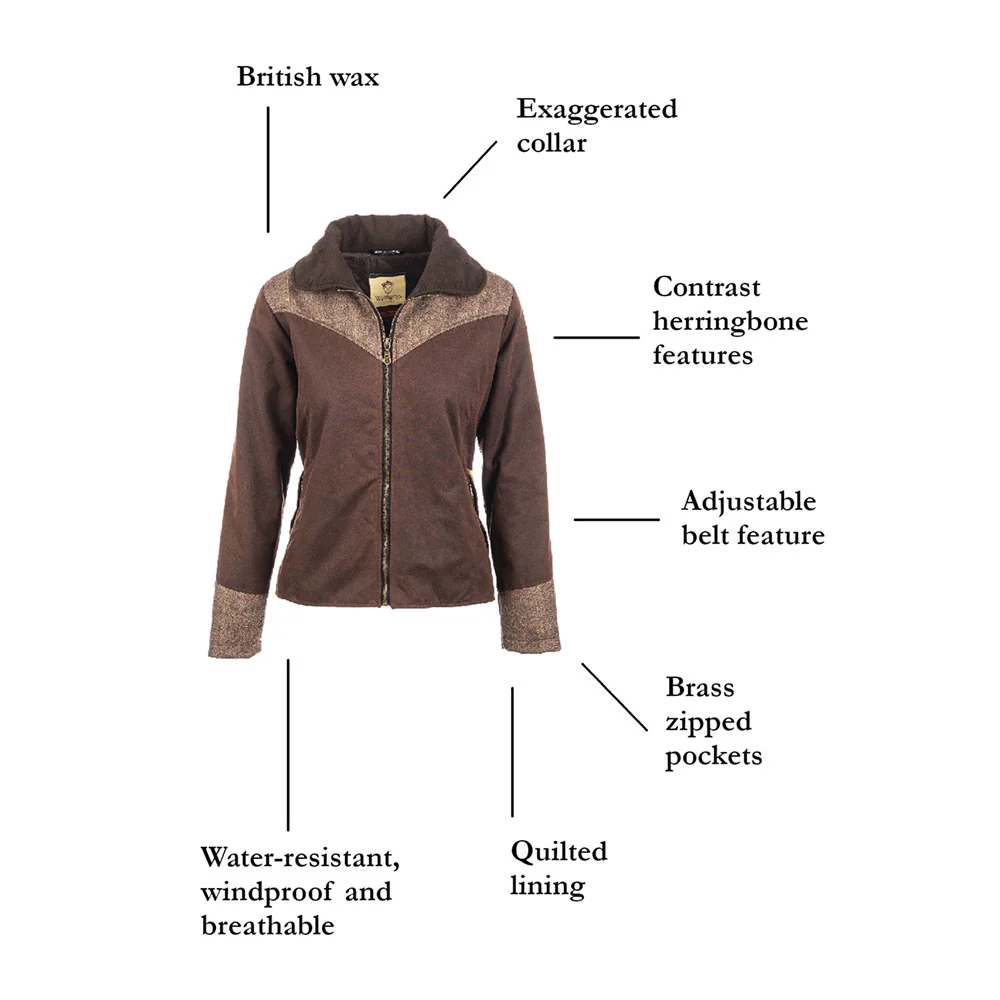 Welligogs Women's Burghley Wax Jacket in Herringbone - Image 9