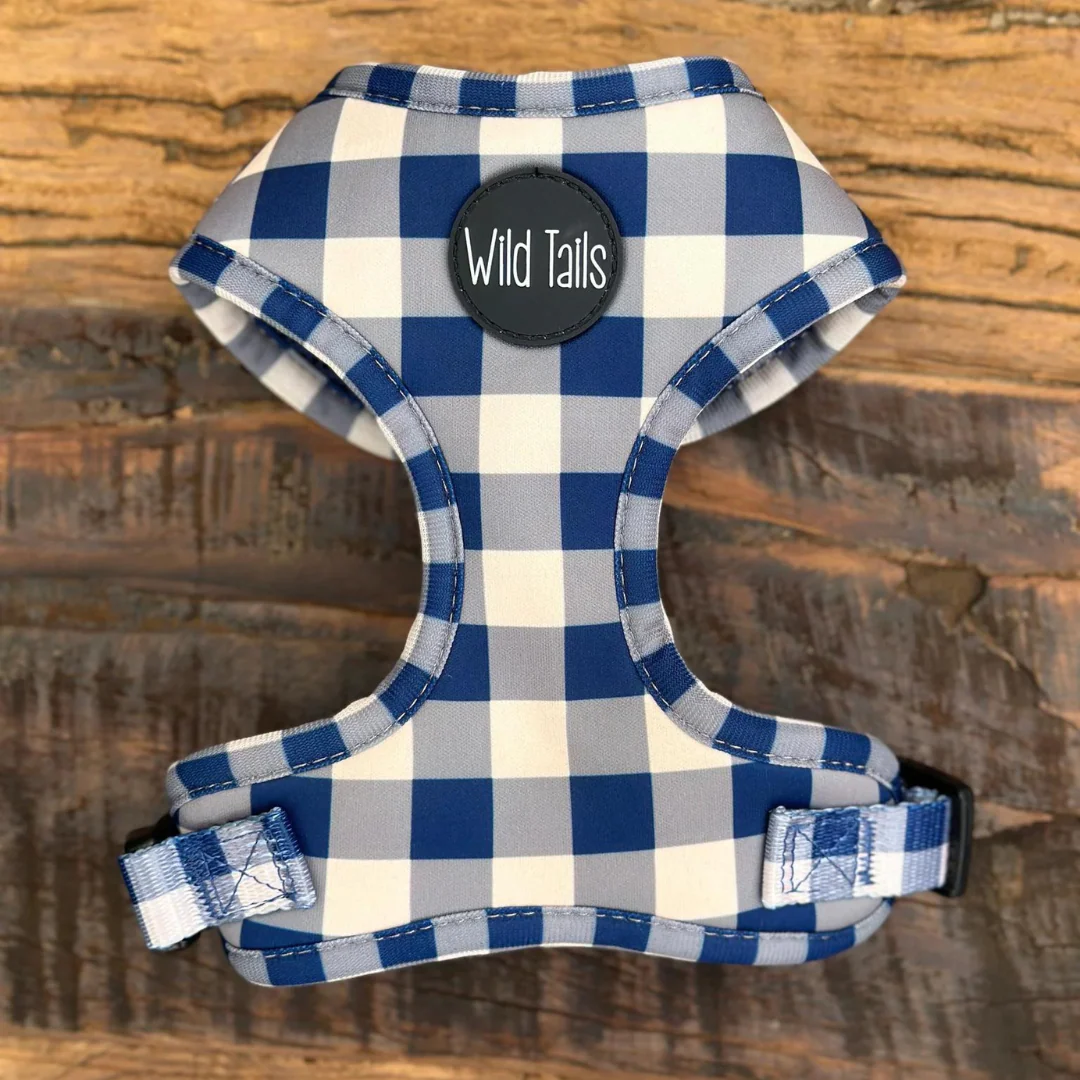 Wild Tails Classic Check Dog Harness in Navy - Image 2