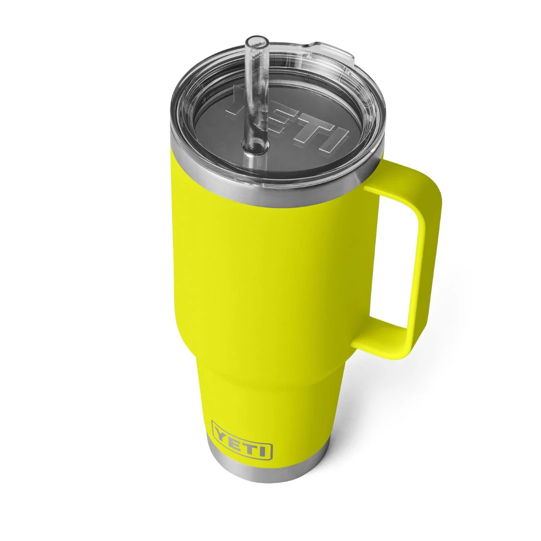YETI Rambler 42 Oz Straw Mug in Firefly Yellow (1242ml) with Straw Lid - Image 3